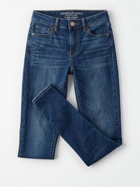 American Eagle Hi-Rise Jeggings Super Stretch Dark Blue Skinny Jeans Size 2 Long